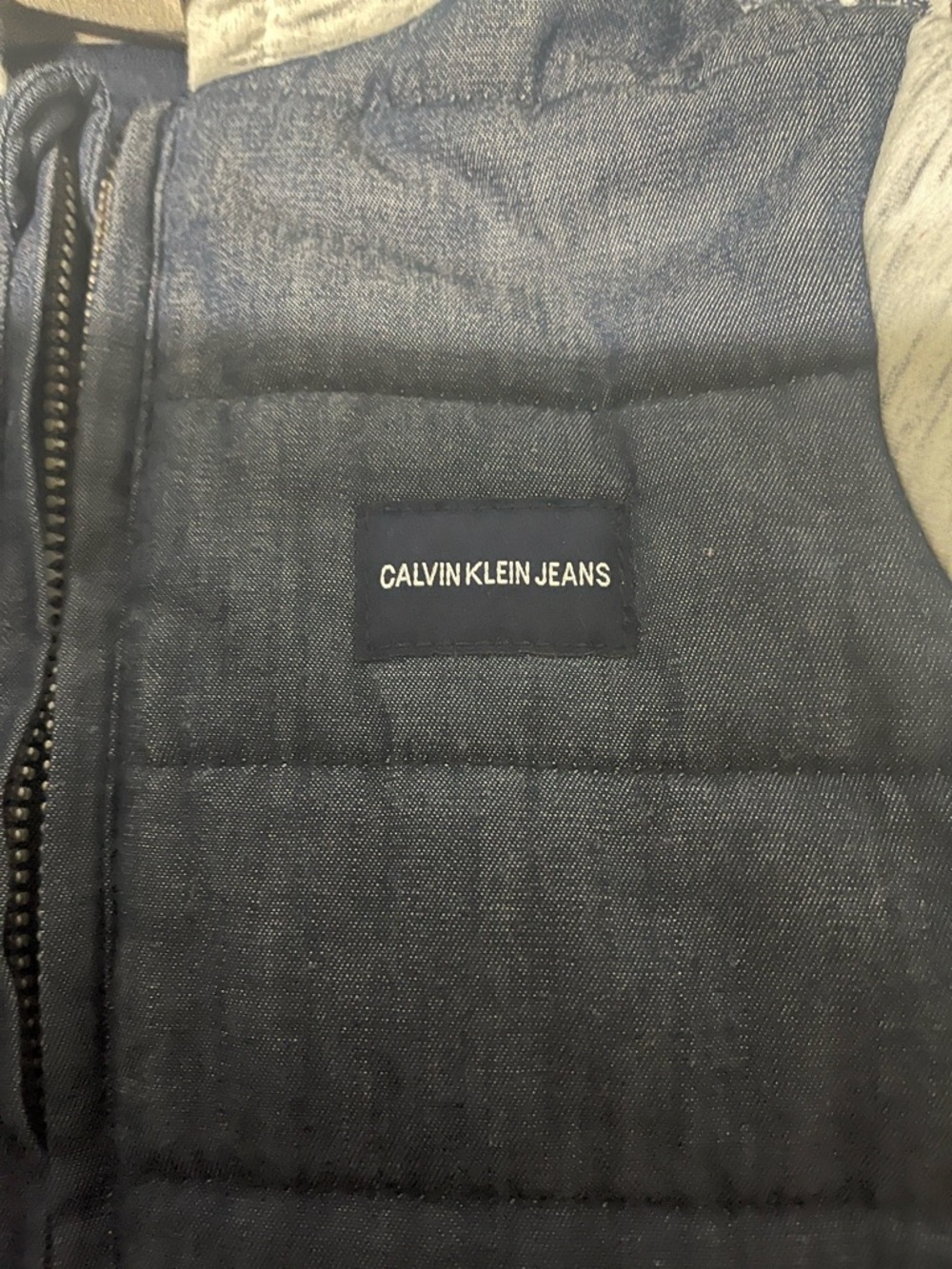 Calvin Klein Jeans Navy Puffer Snowsuit with Heather Gray Hood & Sleeves - Picture 4 of 8